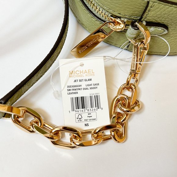 Michael Kors Jet Set Glam Small Oval Camera Crossbody Bag MK Light Sage Multi - Picture 13 of 13